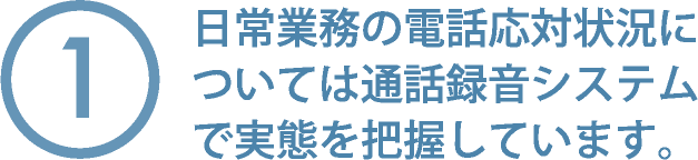 1. 日常業務の電話応対状況については通話録音システムで実態を把握しています。
